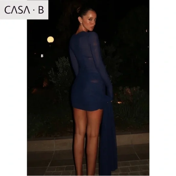 NEW💫to CASA B | The Solene Draped Mesh Mini Dress- Navy - Picture 3 of 6